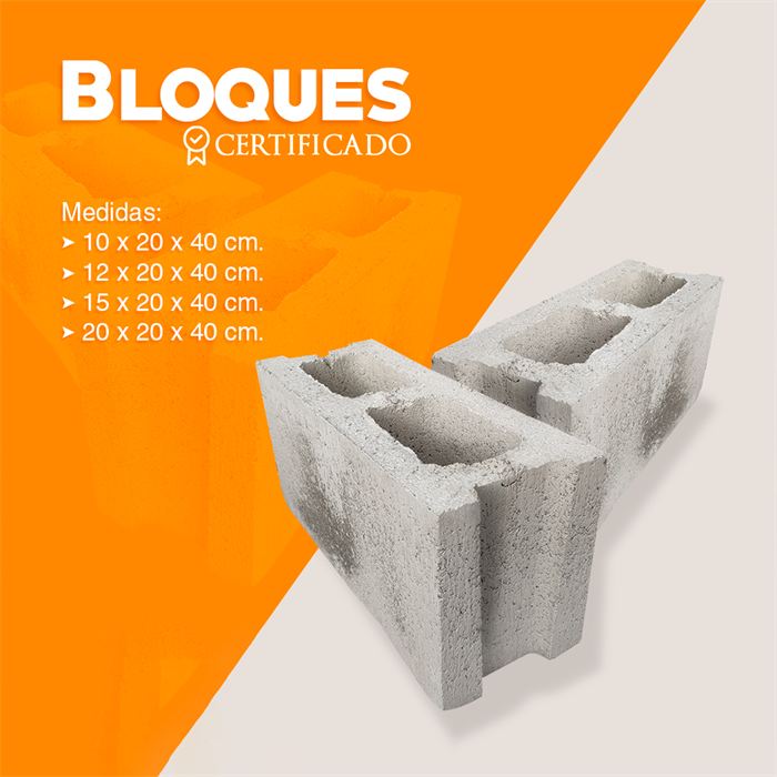 Ficha de bloques certificados: 10, 12, 15 y 20 × 20 × 40 cm